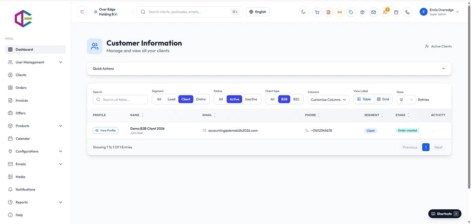 Screenshot of a trading operations platform